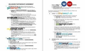 free delaware partnership agreement template, Word and PDF format