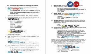 free delaware property management agreement template, Word and PDF format