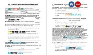free delaware subcontractor agreement template, Word and PDF format