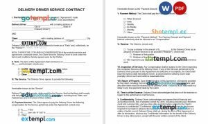 free delivery driver service contract template, Word and PDF format