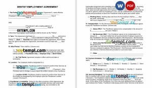 free dentist employment agreement template, Word and PDF format