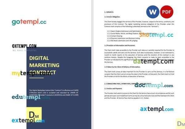 free digital marketing contract template, Word and PDF format