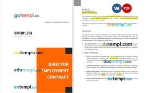 free director employment contract template, Word and PDF format