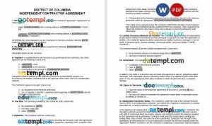 free district of columbia independent contractor agreement template, Word and PDF format