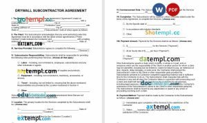 free drywall subcontractor agreement template, Word and PDF format