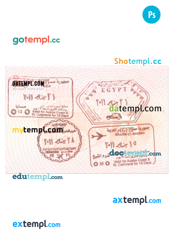 Egypt visa stamp PSD template, with fonts