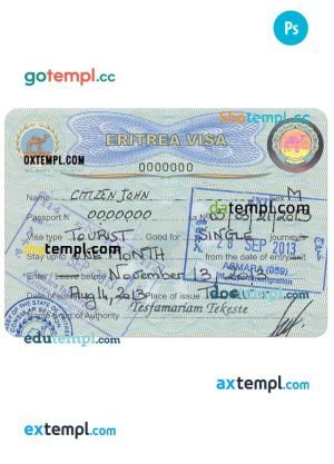 Eritrea travel visa PSD template, version 2