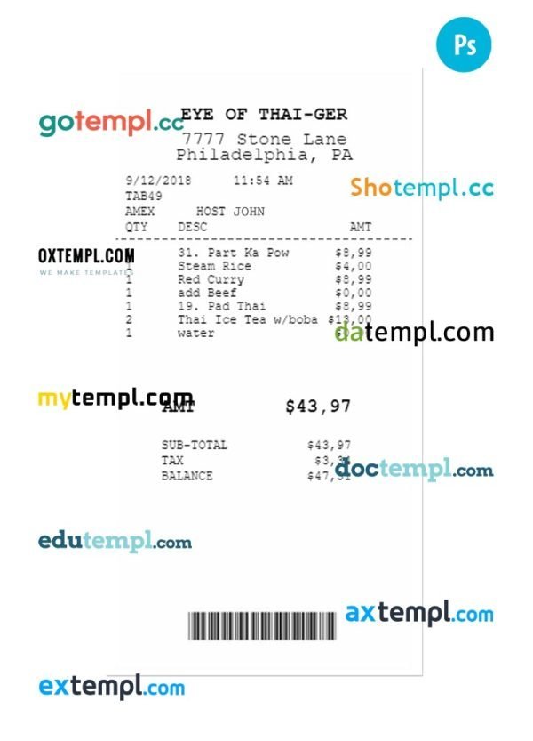 EYE OF THAI-GER payment receipt PSD template