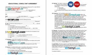 free educational consultant agreement template, Word and PDF format