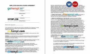 free employee non-disclosure agreement NDA template, Word and PDF format