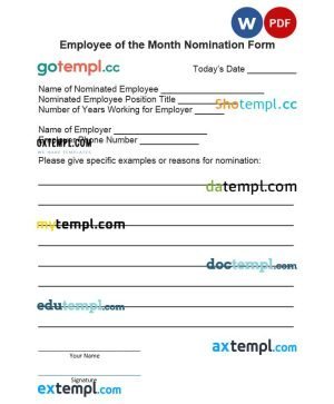 free employee of the month nomination form template, Word and PDF format