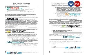 free employment contract agreement template, Word and PDF format