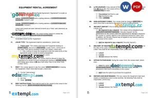 free equipment lease agreement template, Word and PDF format
