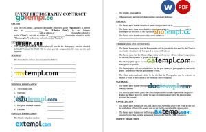 free event photography contract template, Word and PDF format