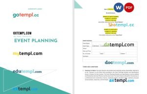 free event planning contract template, Word and PDF format