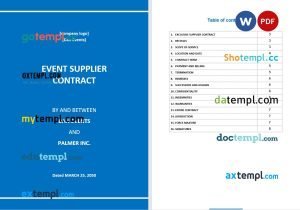 free event supplier contract template, Word and PDF format