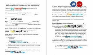 free exclusive right to sell listing agreement template, Word and PDF format