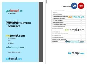 free exclusive supplier contract template, Word and PDF format