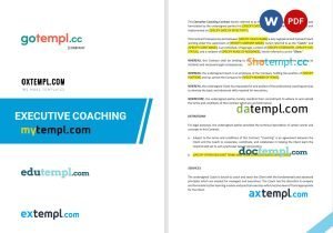 free executive coaching contract template, Word and PDF format