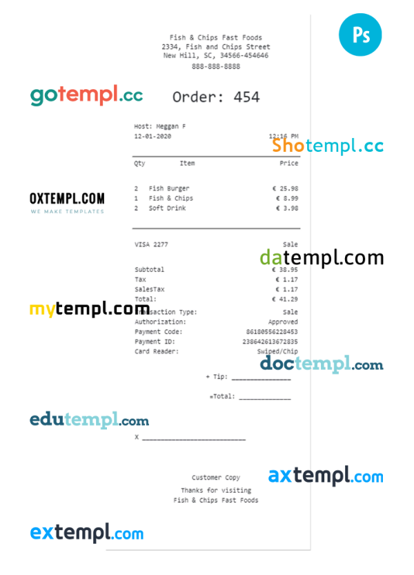 FAST FOOD payment receipt PSD template