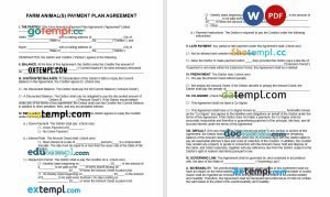 free farm animal payment plan agreement template, Word and PDF format