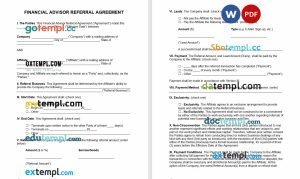free financial advisor referral agreement template, Word and PDF format