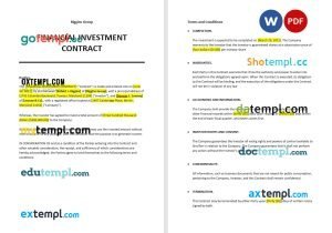 free financial investment contract template, Word and PDF format
