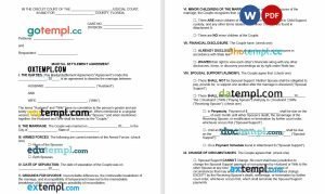 free florida marital settlement agreement template, Word and PDF format