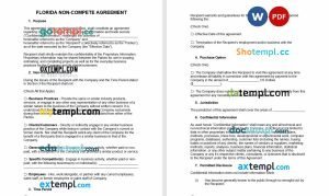 free florida non-compete agreement template, Word and PDF format