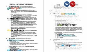 free florida partnership agreement template, Word and PDF format
