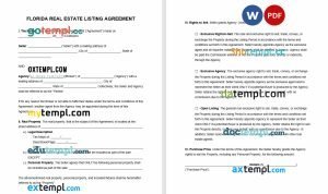 free florida real estate listing agreement template, Word and PDF format