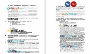 free florida residential real estate purchase agreement template, Word and PDF format