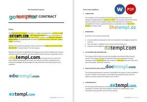 free formal iInvestment contract template, Word and PDF format