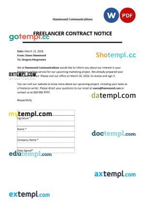free freelance contract notice template, Word and PDF format