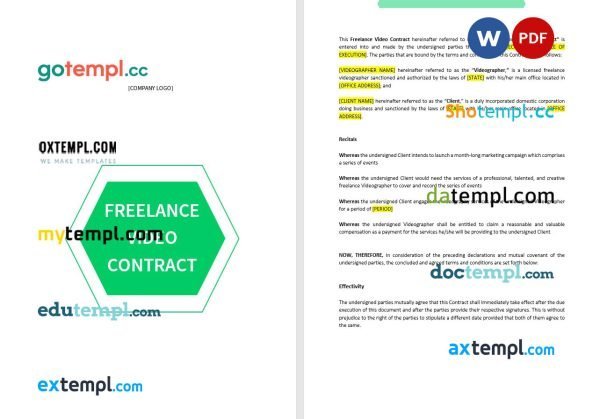 free freelance video contract template, Word and PDF format