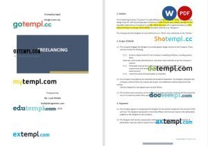 free freelancing contract template, Word and PDF format