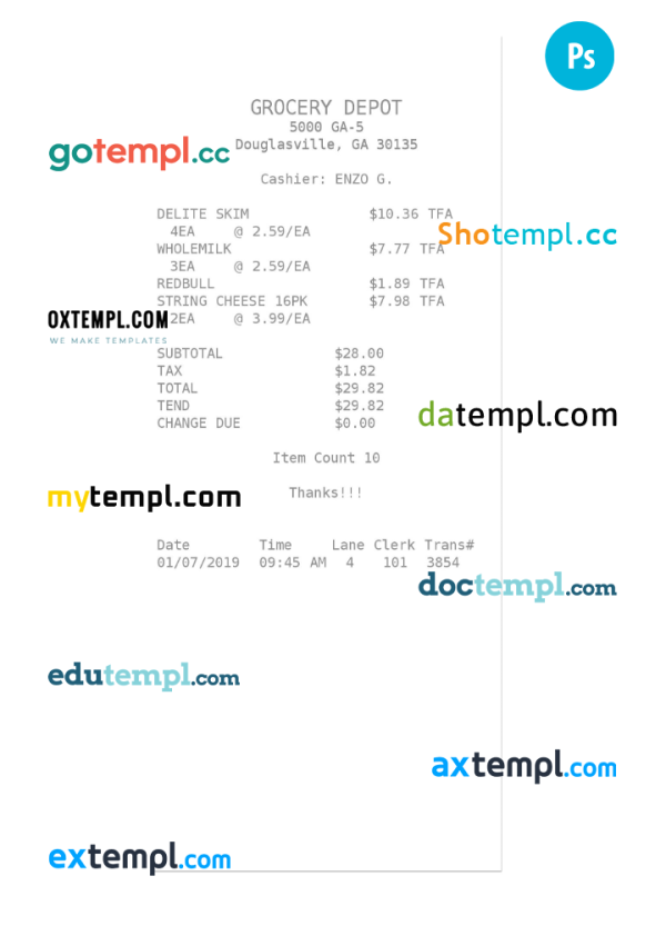 GROCERY DEPOT payment check PSD template