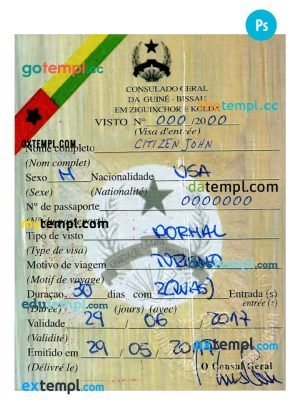 Guinea-Bissau entry visa PSD template, with fonts