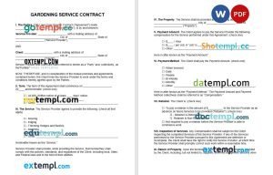 free gardening contract template, Word and PDF format
