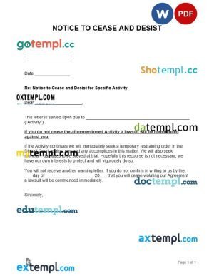 free general cease and desist letter template, Word and PDF format