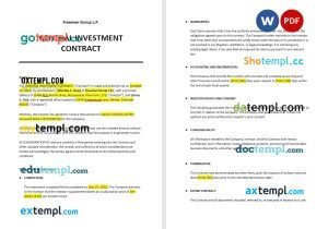 free general investment contract template, Word and PDF format