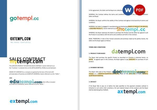 free general sales contract template, Word and PDF format