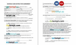 free georgia subcontractor agreement template, Word and PDF format