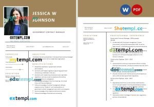 free government contract manager resume template, Word and PDF format