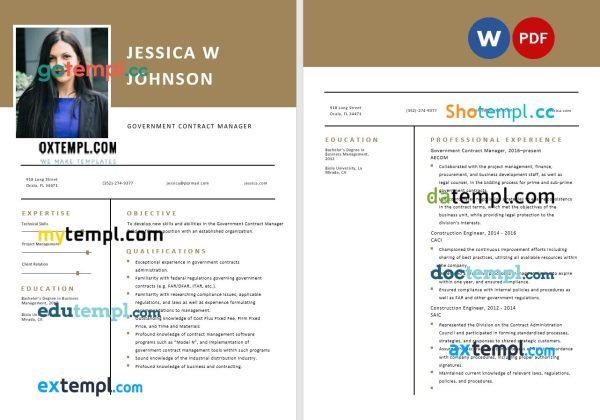 free government contract manager resume template, Word and PDF format