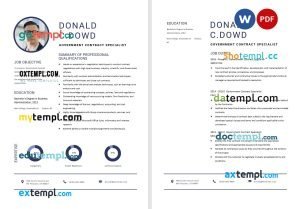free government contract specialist resume template, Word and PDF format