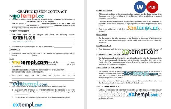 free graphic design contract template, Word and PDF format