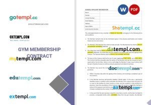 free gym membership contract template, Word and PDF format
