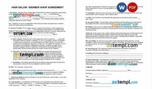 free hair salon barbershop independent contractor agreement template, Word and PDF format