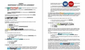 free hawaii independent contractor agreement template, Word and PDF format